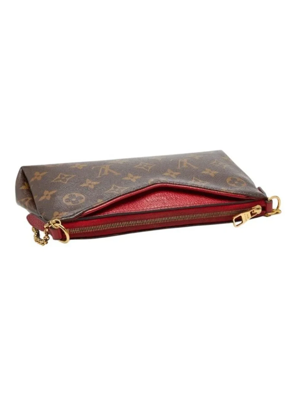 Louis Vuitton Monogram Pallas Clutch Chain 2-Way Shoulder Bag Brown Cerise